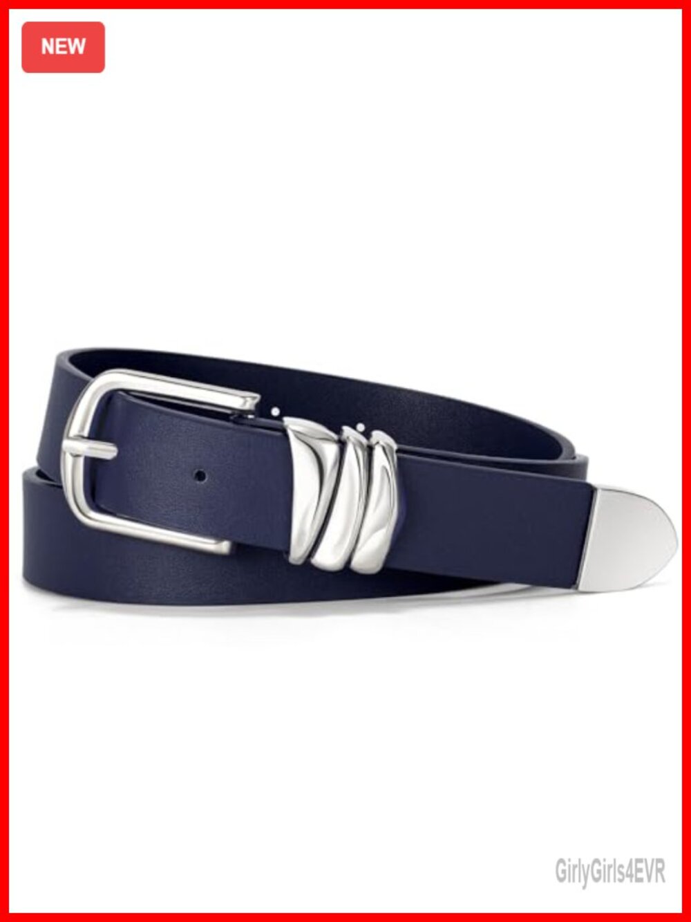 Faux Leather Belt with Silver Buckle & Metal Tail